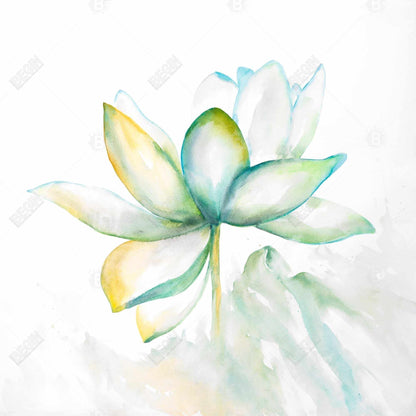 Fleur de lotus abstraite | Décoration murale botanique verte sur toile