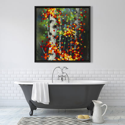 Colorful Dotted Leaves Birches | Green Bedroom Canvas Decor