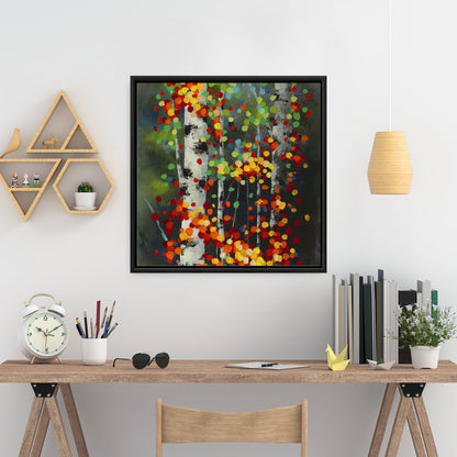 Colorful Dotted Leaves Birches | Green Bedroom Canvas Decor