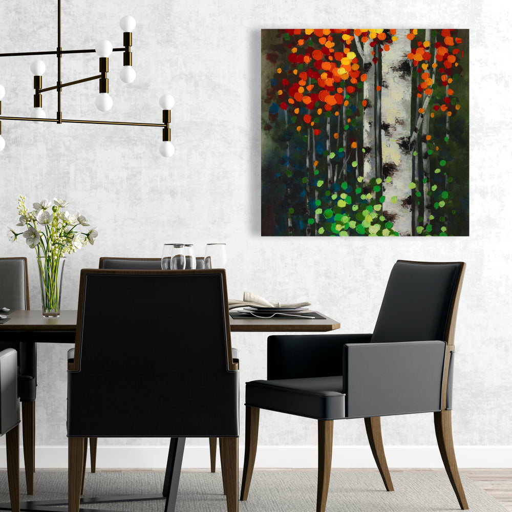 Birch with Two-Tone Leaves Canvas - Green Bedroom Wall Art