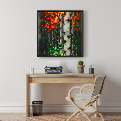 Birch Two-Tone Leaves | Green Framed Canvas for Home Decor