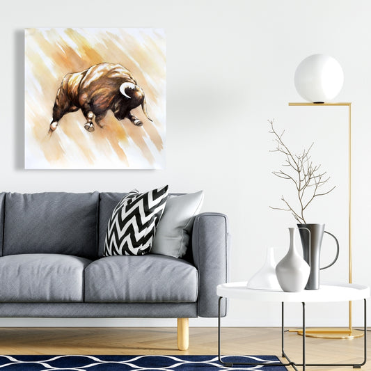 Rustic Bull to Attack Canvas - Animal Bedroom Home Decor