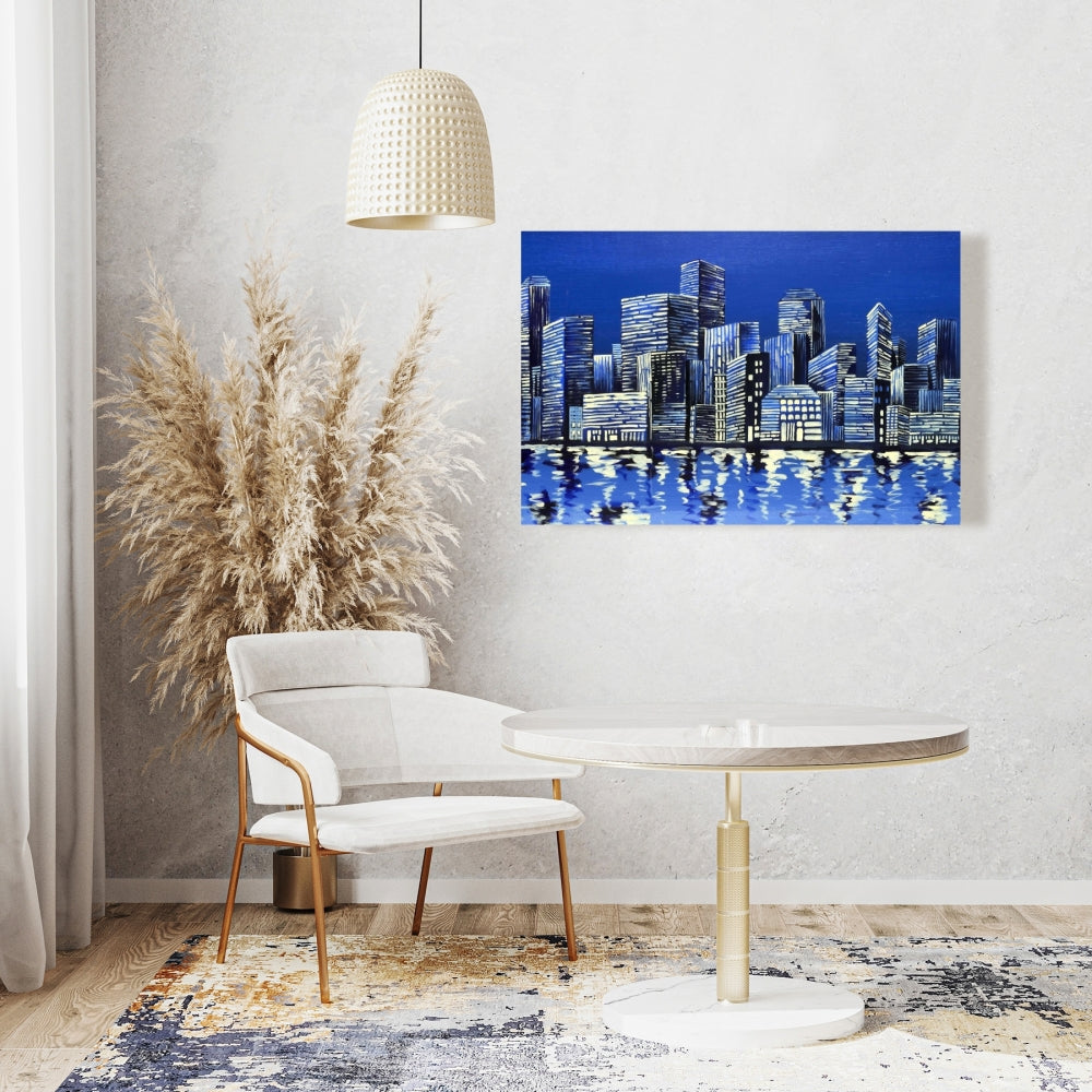 City in Blue Canvas | Contemporary Bedroom Wall Art Decor