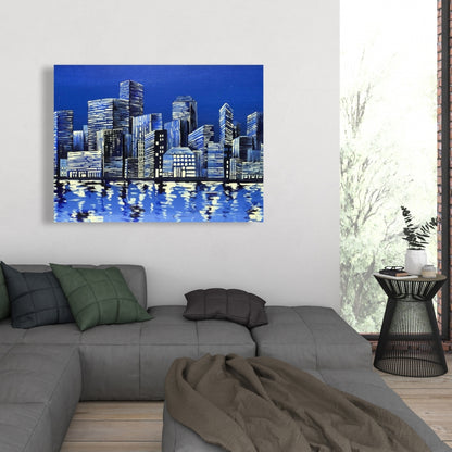 City in Blue Canvas | Contemporary Bedroom Wall Art Decor