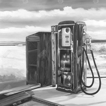 Old Gas Pump Canvas | Car White Still Life Home Decor Art