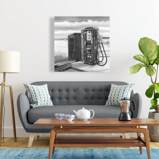 Old Gas Pump Canvas | Car White Still Life Home Decor Art