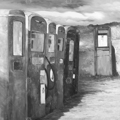 Monochrome Still Life White Canvas - Old Gas Pumps Decor