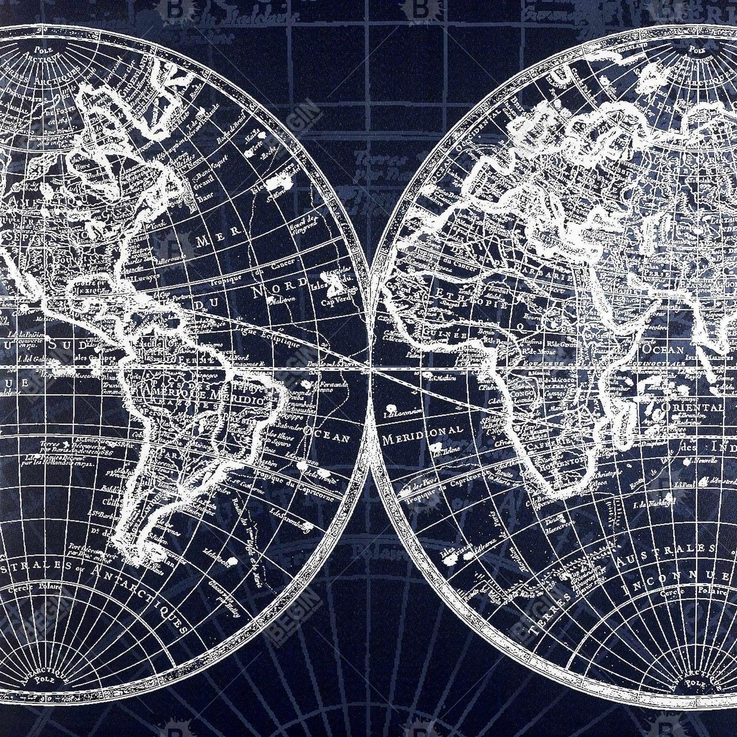 Blue World Map Industrial Canvas | Bedroom Home Decor Wall Art