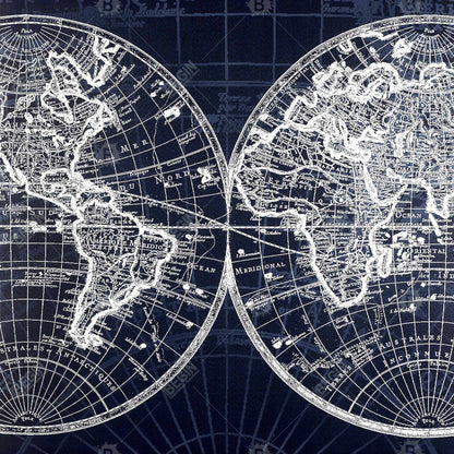 Blue World Map Industrial Canvas | Bedroom Home Decor Wall Art