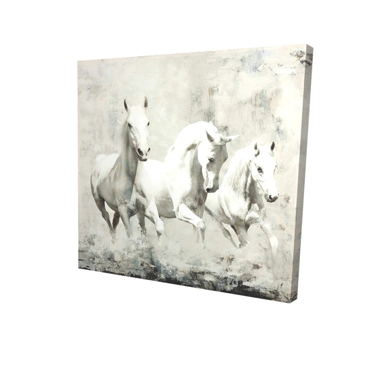 Toile « Trois chevaux blancs au galop » | Décoration de ferme western