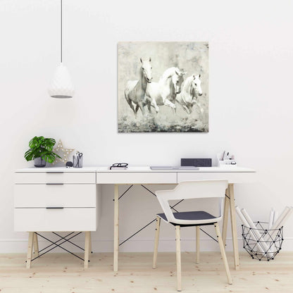 Three White Horses Running Canvas | Western Home Decor Art