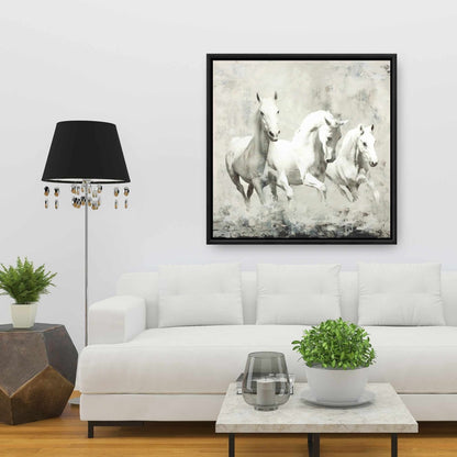 Three White Horses Running Canvas | Western Farm Decor