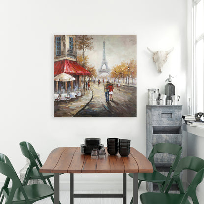 Couple Walking in Paris Street Canvas - Brown Modern Home Decor