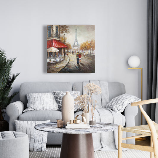 Couple Walking in Paris Street Canvas - Brown Modern Home Decor