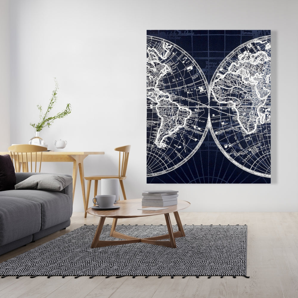 Blue World Map Industrial Canvas | Bedroom Home Decor Wall Art