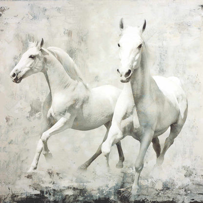 Two White Horse Running Canvas | Western Home Decor Art