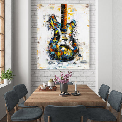 Toile abstraite colorée avec guitare | Décoration d'intérieur moderne