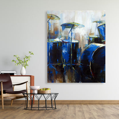 Industrial Blue Musical Canvas - Abstract Drums Home Decor