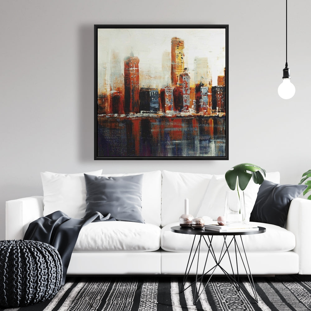Toile abstraite de paysage urbain rouge | Décoration murale pour chambre à coucher