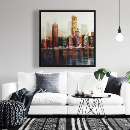 Toile abstraite de paysage urbain rouge | Décoration murale pour chambre à coucher