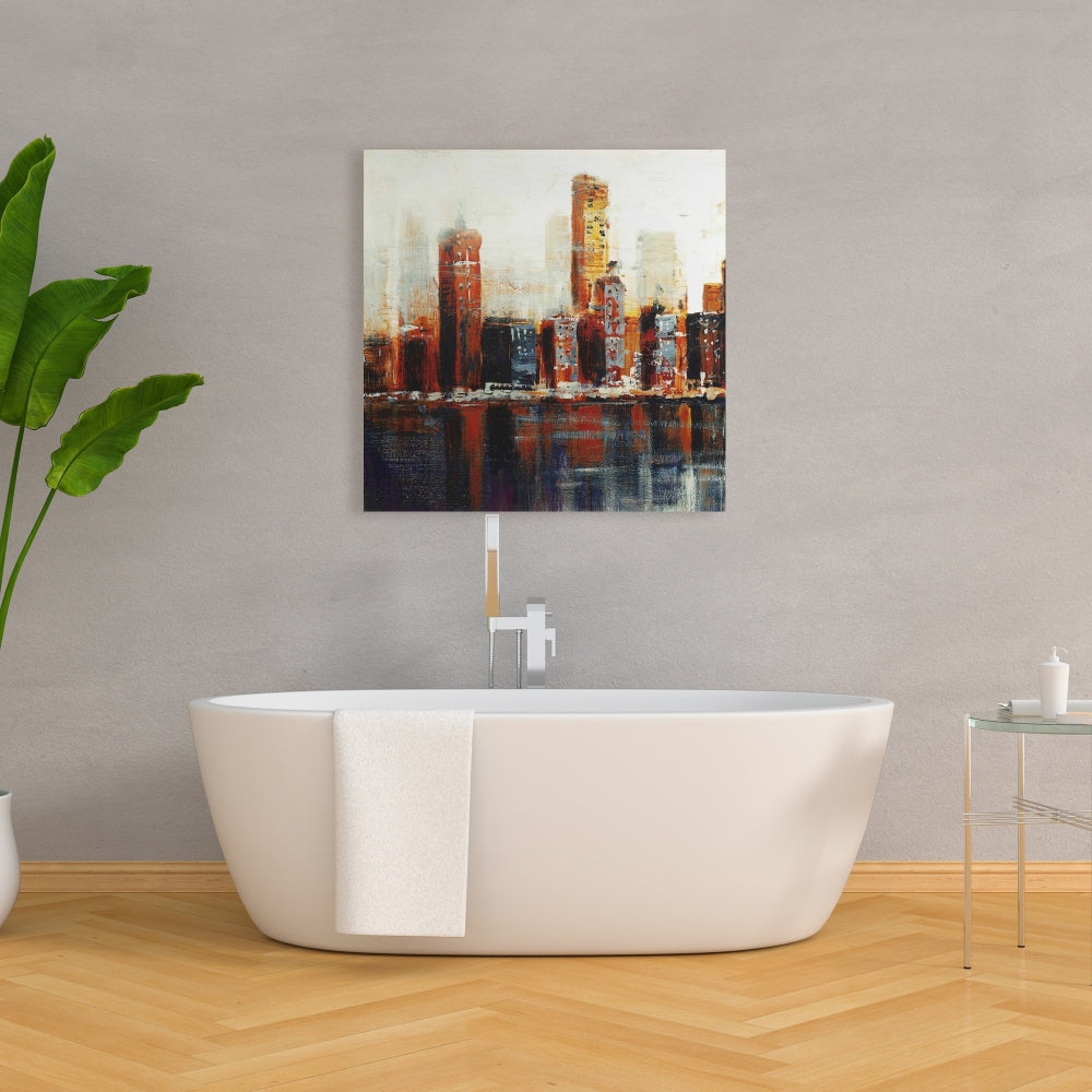 Abstract Red Cityscape | Blue Contemporary Canvas for Home Decor