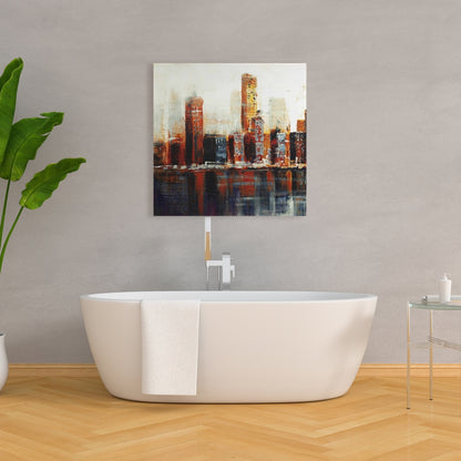 Abstract Red Cityscape | Blue Contemporary Canvas for Home Decor