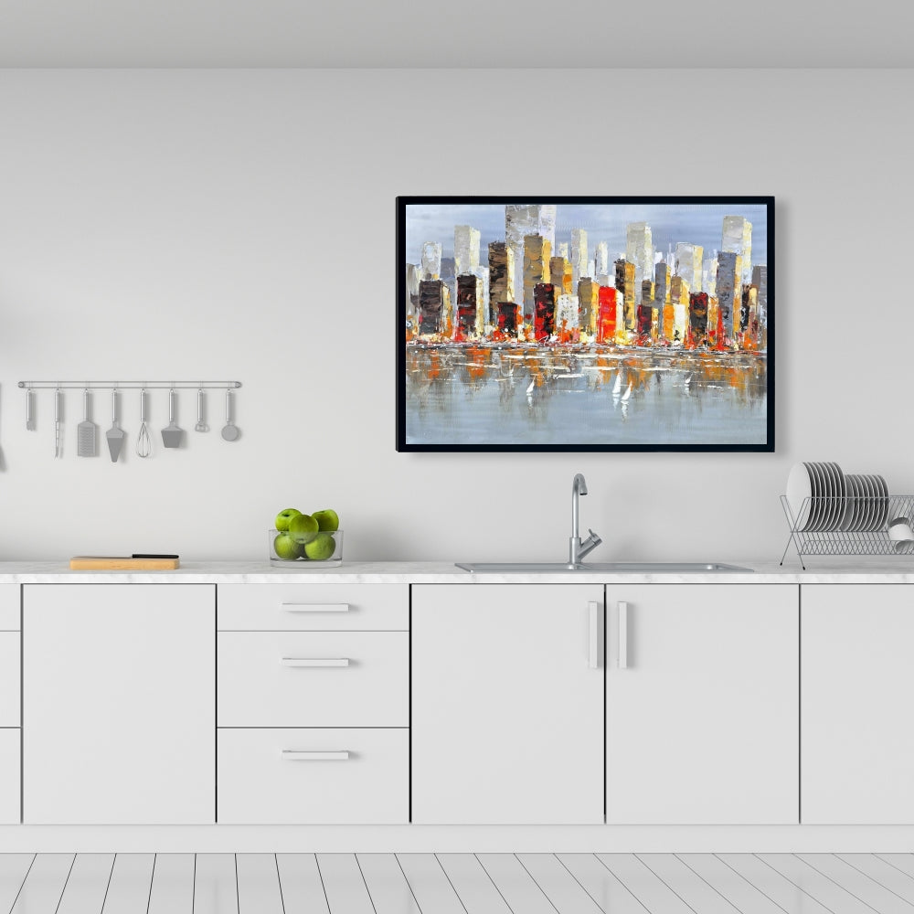 Toile colorée | Cadre gris | Décor de réflexion sur l'eau