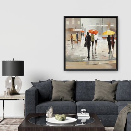Passants abstraits avec parapluies | Décoration de chambre marron sur toile