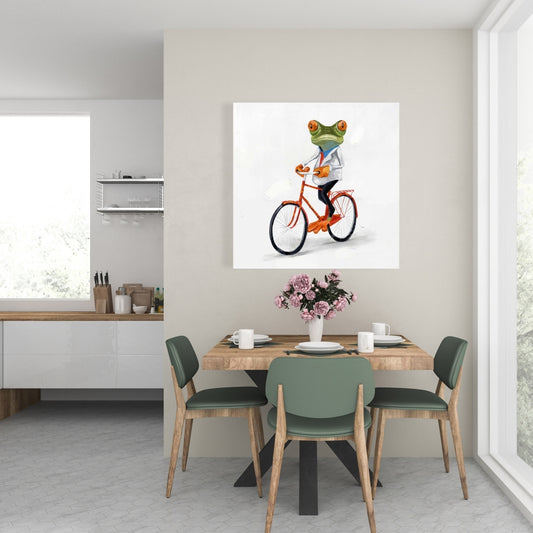 Funny Frog Riding Bike Canvas | Contemporary Animal Decor