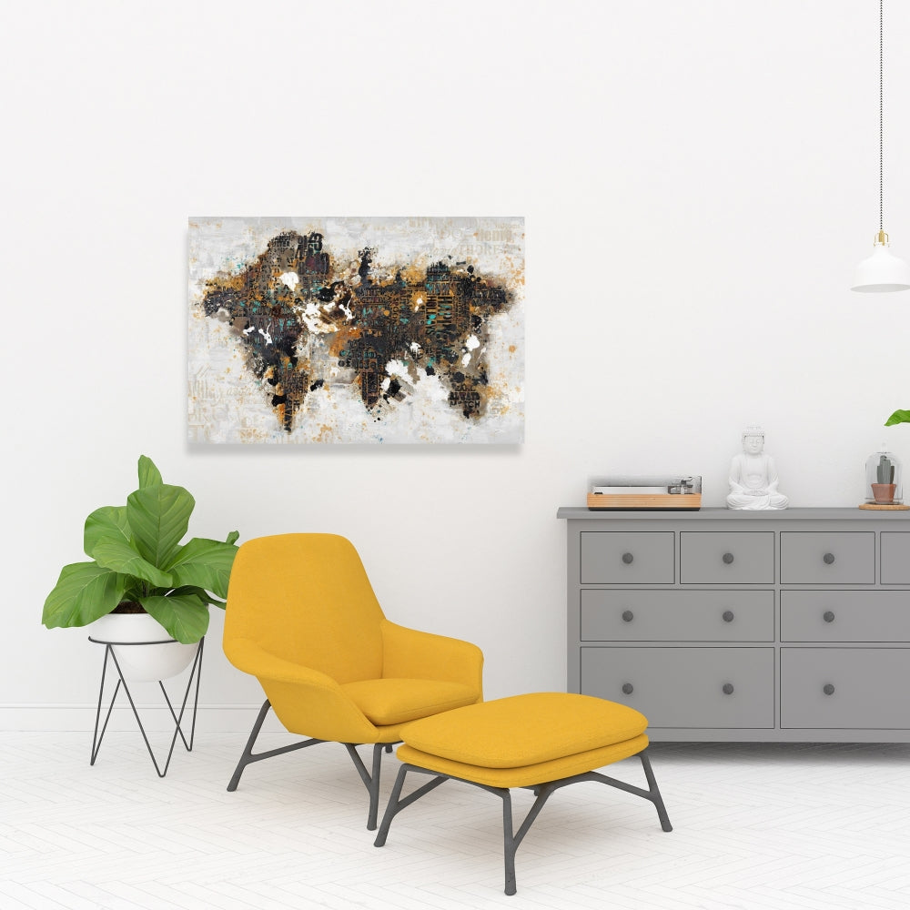 Abstract World Map Canvas | Modern Cities Bedroom Decor