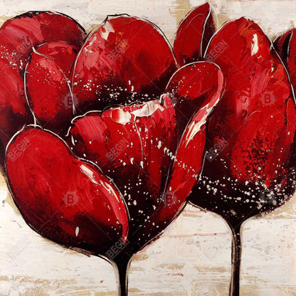 Red Tulips Closeup Canvas - Botanical Contemporary Wall Art