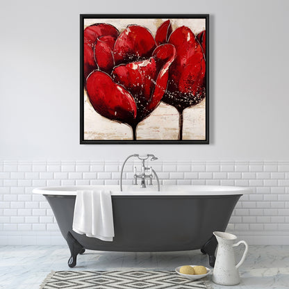 Toile encadrée « Gros plan de tulipes rouges » - Décoration murale florale pour chambre à coucher