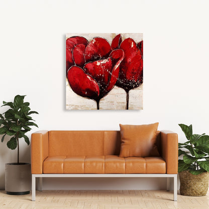 Red Tulips Closeup Canvas - Botanical Contemporary Wall Art