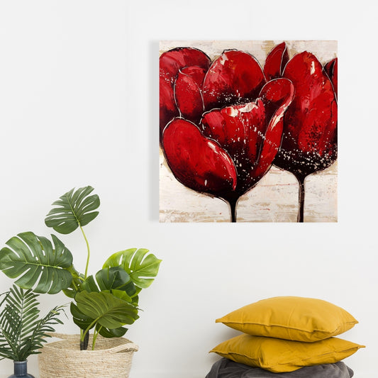 Red Tulips Closeup Canvas - Botanical Contemporary Wall Art