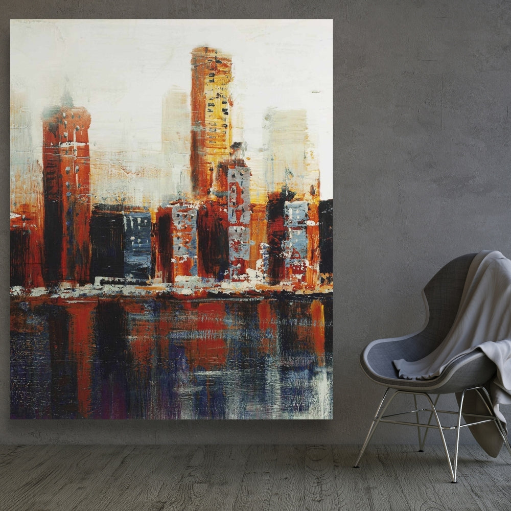 Abstract Red Cityscape | Blue Contemporary Canvas for Home Decor