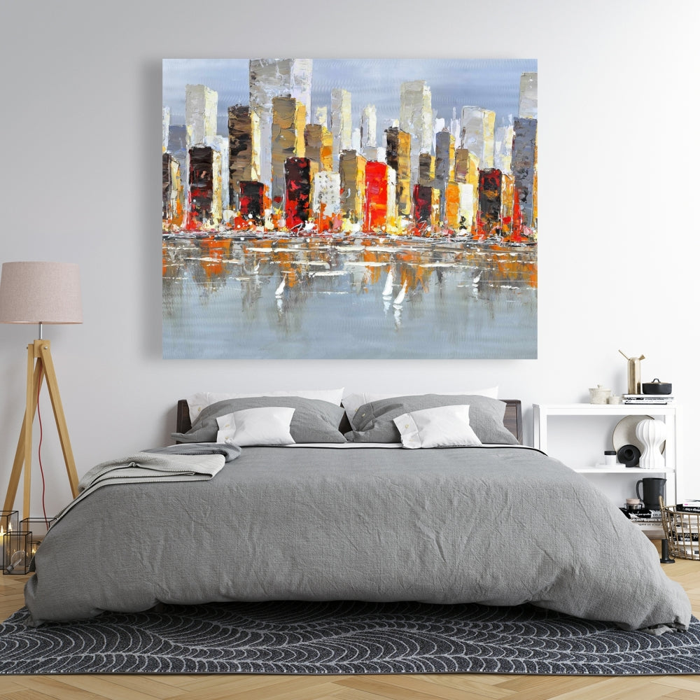 Colorful Buildings Canvas | Water Reflection Home Decor