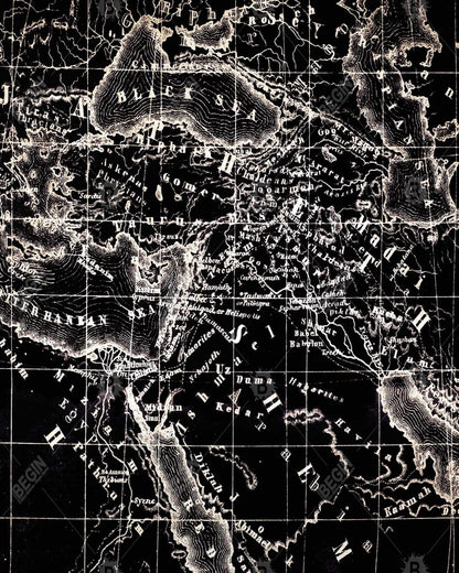Vue satellite vintage marron | Décoration sur toile de cartes maritimes anciennes