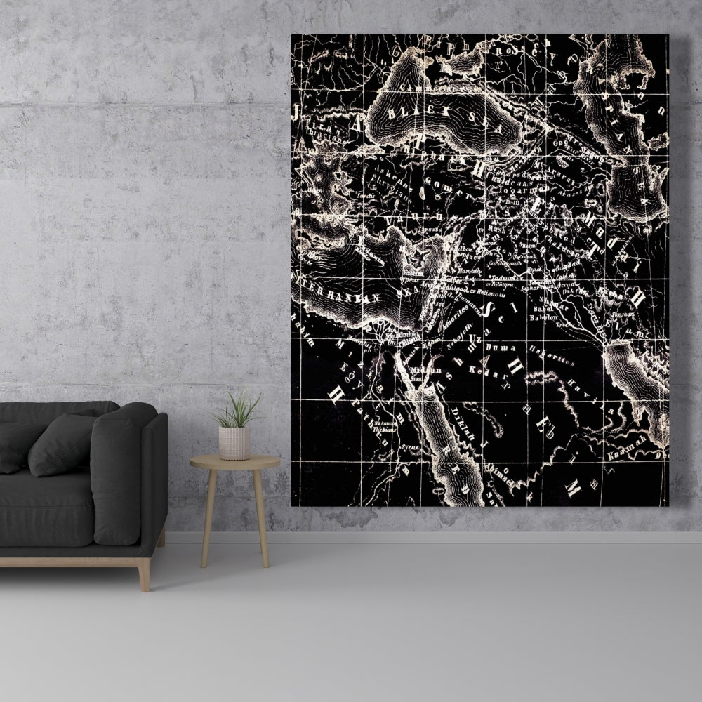 Brown Vintage Satellite View Canvas | Old Maritime Maps Decor