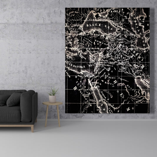 Brown Vintage Satellite View Canvas | Old Maritime Maps Decor