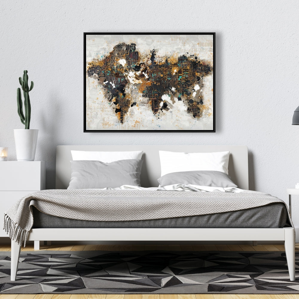 Carte du monde abstraite sur toile | Décoration de chambre marron