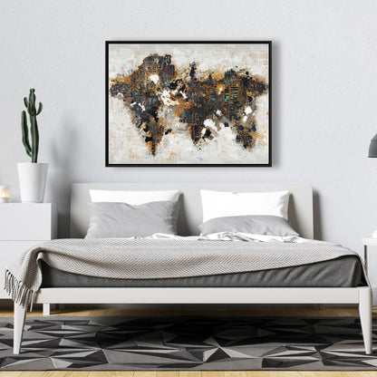 Carte du monde abstraite sur toile | Décoration de chambre marron