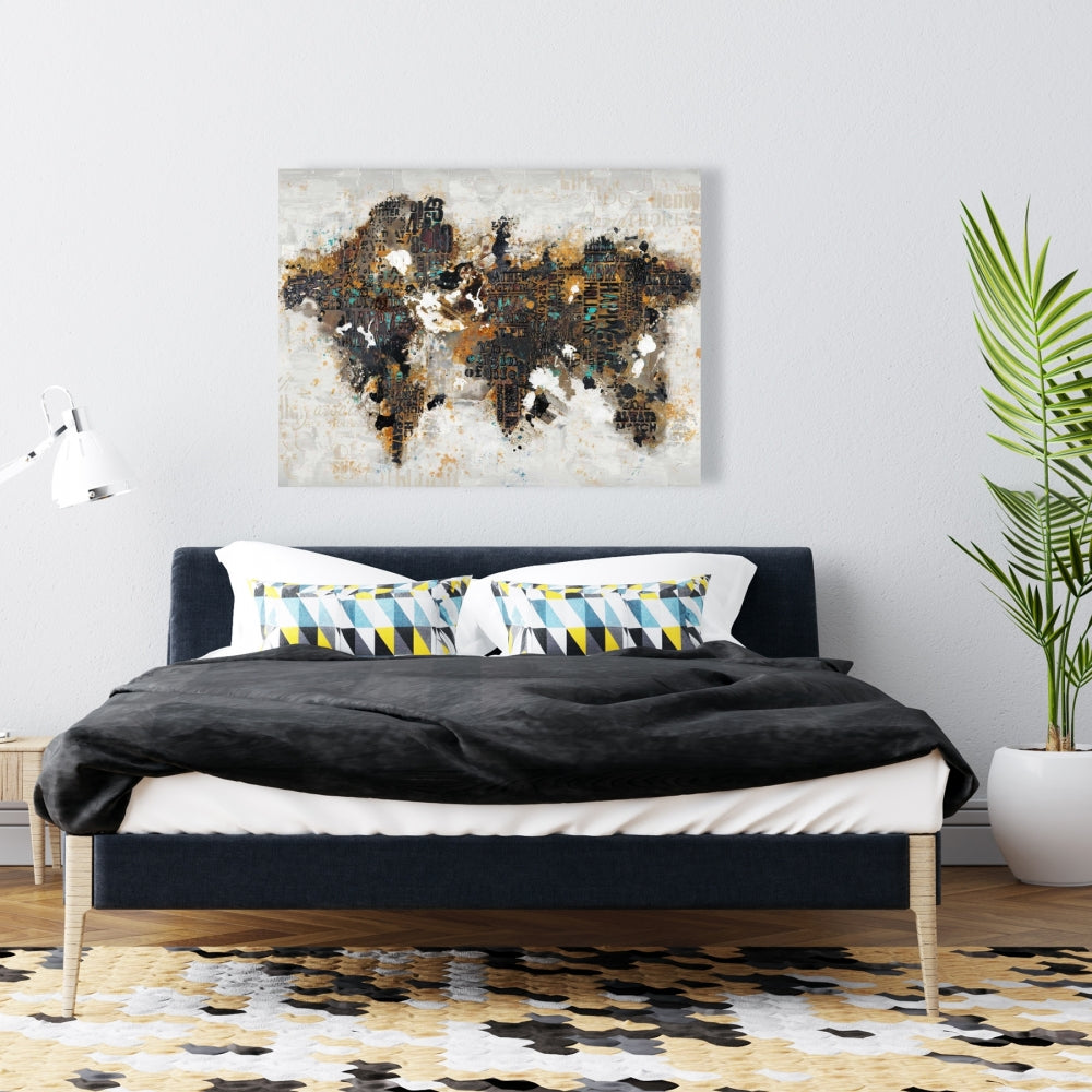 Abstract World Map Canvas | Modern Cities Bedroom Decor
