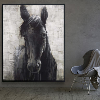 Black Horse Farm Animals Framed Canvas - Home Decor Bedroom