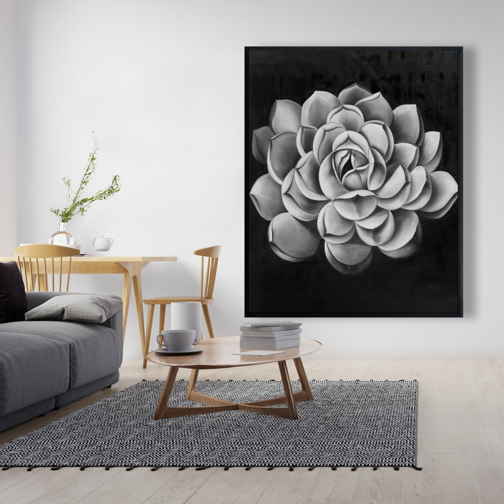Toile noire et blanche avec plantes succulentes | Décoration florale et botanique pour la maison