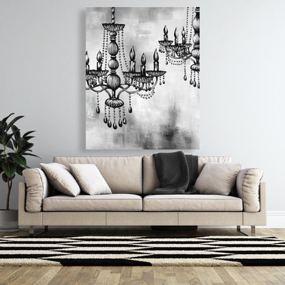 Two Crystal Chandeliers Canvas | White Kitchen Decor Art