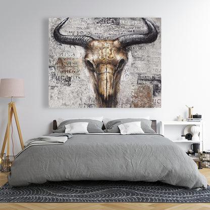 Toile typographique Crâne de taureau | Décoration de chambre industrielle