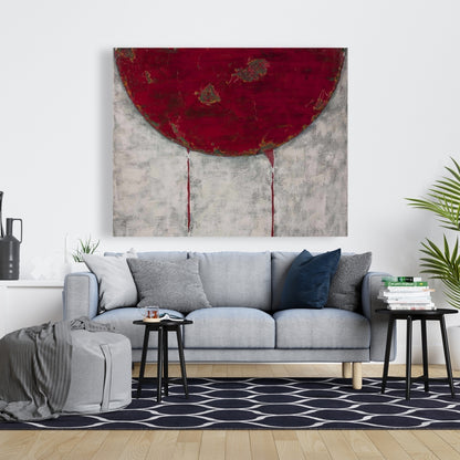 Red Half Circle Abstract Canvas | Bedroom Wall Art Decor