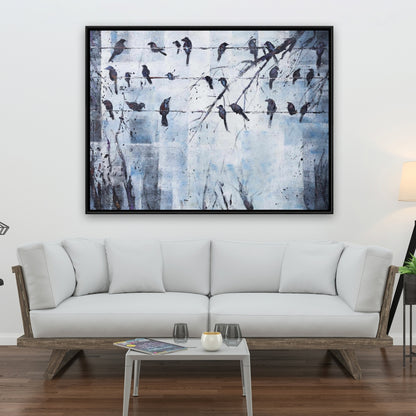 Toile encadrée Animaux bleus | Oiseaux abstraits sur fil de fer - Décoration d'intérieur