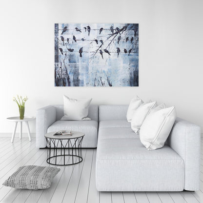 Abstract Birds on Wire Canvas | Blue Bird Animals Home Decor