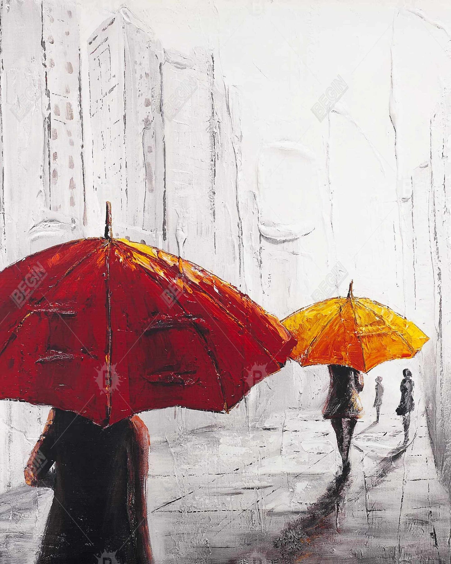 Passersby with Umbrellas Canvas | Contemporary Bedroom Art